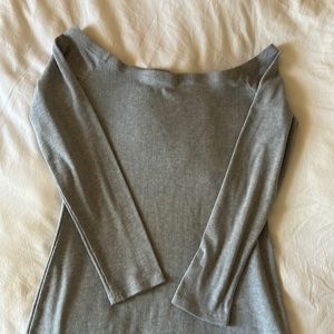 Gray Ribbed Off the Shoulder Dress